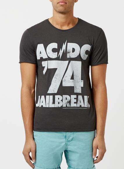 Topman Mens Charcoal Amplified Acdc Tee Shirt*