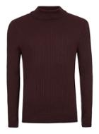 Topman Mens Red Burgundy Ribbed Roll Neck Slim Fit Sweater