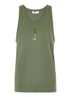 Topman Mens Khaki Palm Embroidered Tank