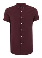 Topman Mens Red Burgundy Muscle Fit Oxford Short Sleeve Shirt