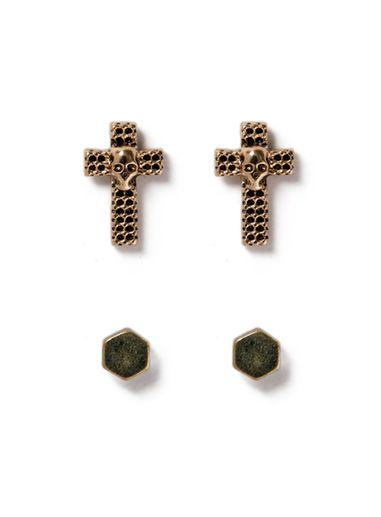 Topman Mens Gold Cross And Skull Stud Earrings 2 Pack*