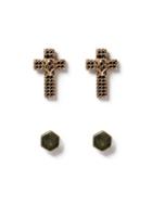 Topman Mens Gold Cross And Skull Stud Earrings 2 Pack*