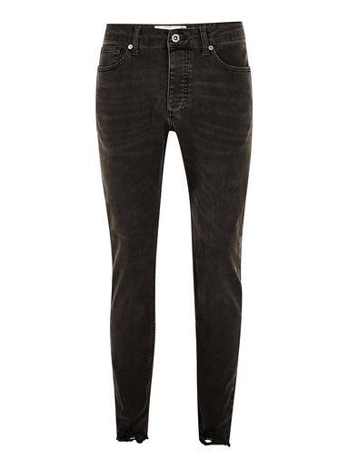 Topman Mens Grey Gray Raw Hem Stretch Skinny Jeans