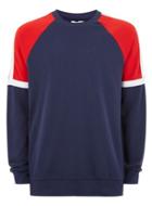 Topman Mens Multi Red And Navy Panel Sweatshirt