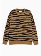 Topman Mens Brown Brushed Tiger Print Sweater