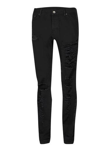 Topman Mens Aaa Black Ripped Stretch Skinny Jeans