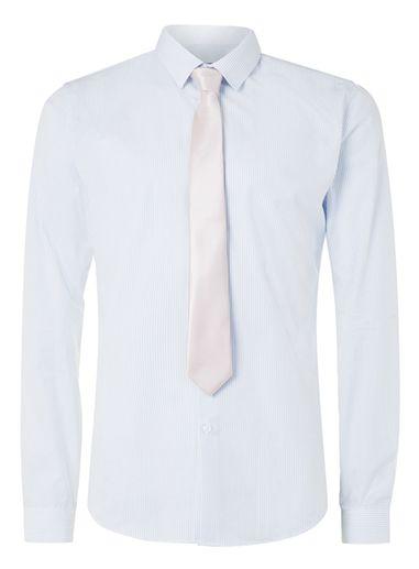 Topman Mens Light Blue Stripe Dress Shirt And Pink Tie Set