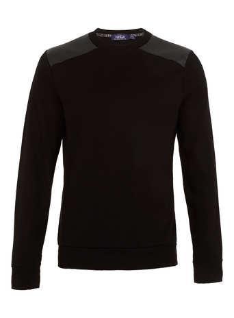 Topman Black Leather Look Shoulder Patch Sweatshirt