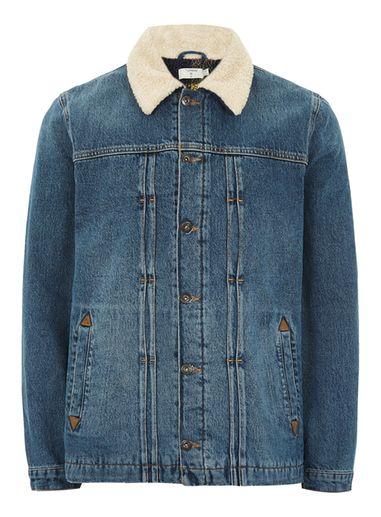 Topman Mens Navy Blue Borg Lined Denim Jacket