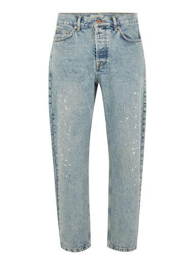 Topman Mens Blue Light Wash Paint Splat Original Jeans