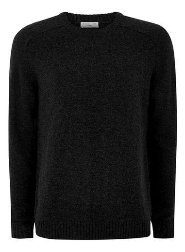 Topman Mens Grey Selected Homme Black Coban Wool Sweater