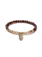 Topman Mens Brown Beaded And Gold Look Feather Bracelet*