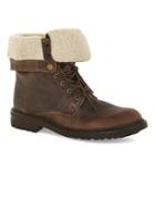 Topman Mens Brown Leather Fold Down Boots