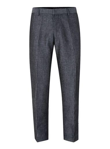 Topman Mens Blue Chambray Linen Blend Cropped Dress Pants