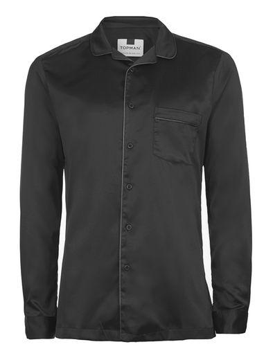 Topman Mens Black And Charcoal Pyjama Style Dress Shirt