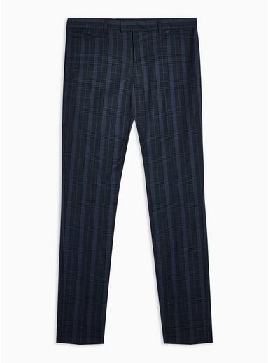 Topman Mens Blue Navy Check Skinny Cropped Pants