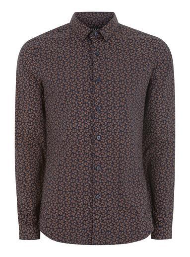 Topman Mens Navy Paisley Dot Muscle Fit Long Sleeve Shirt