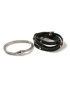Topman Mens Black Faux Leather Wrap And Silver Look Mesh Bracelet 2 Pack*