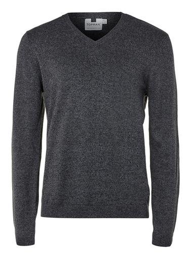 Topman Mens Mid Grey Charcoal Twist V-neck Sweater