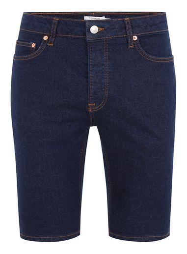 Topman Mens Navy Blue Rinse Stretch Skinny Denim Shorts