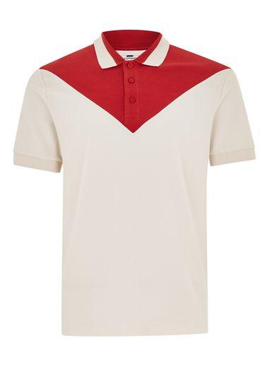 Topman Mens Red And Ecru Chevron Panel Polo