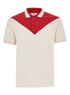 Topman Mens Red And Ecru Chevron Panel Polo