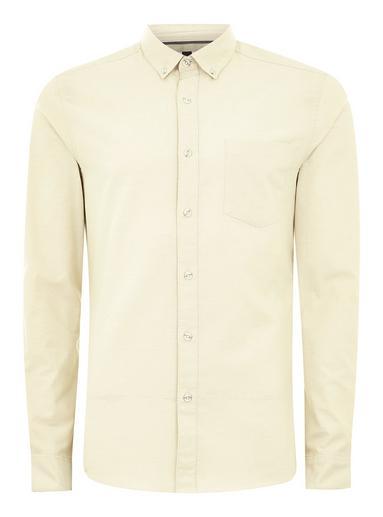 Topman Mens Beige Stone Stripe Long Sleeve Shirt