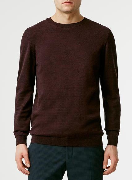 Topman Mens Red Burgundy And Black Twist Crew Neck Sweater