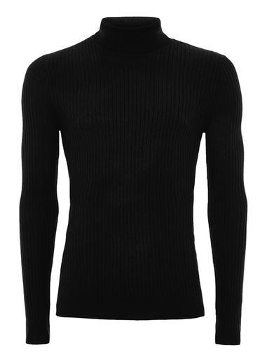 Topman Mens Black Muscle Ribbed Roll Neck Sweater