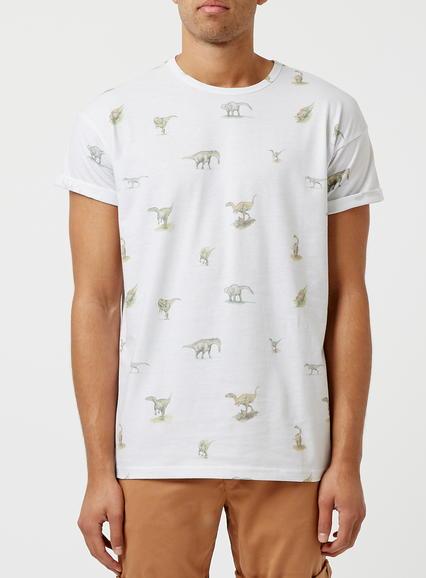 Topman Mens Multi White Dinosaur Print T-shirt