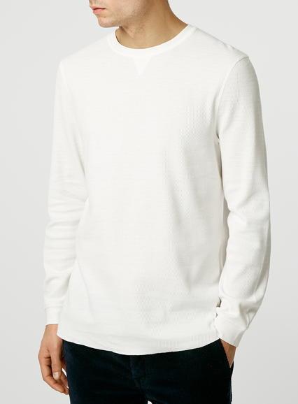 Topman Mens Cream Long Sleeve Ecru Waffle T-shirt