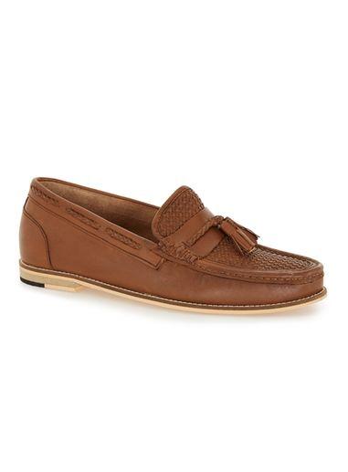Topman Mens Brown Tan Leather Weaved Tassel Loafers