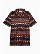 Topman Mens Brown Knit Chevron Revere Shirt