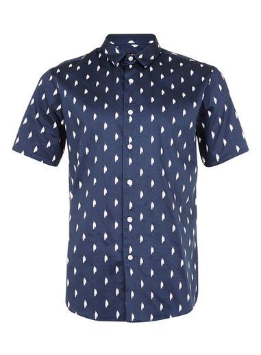 Topman Mens Blue Navy And White Cloud Print Satin Feel Smart Shirt