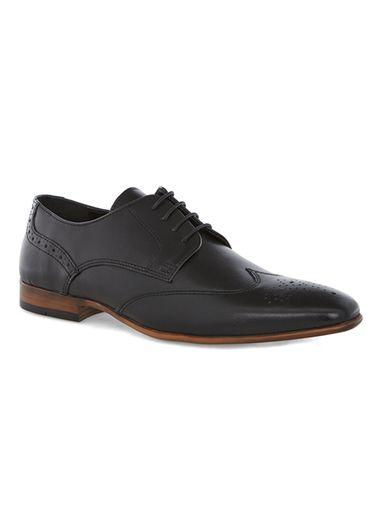 Topman Mens Black Leather Brogue Shoes