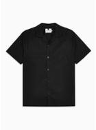 Topman Mens Black Ribbed Collar Revere Shirt