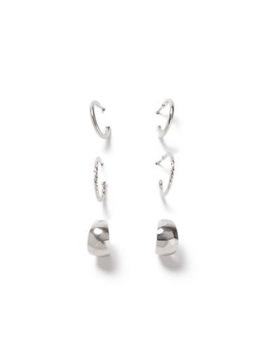 Topman Mens Silver Look Textured Hoop Earrings 3 Pack*