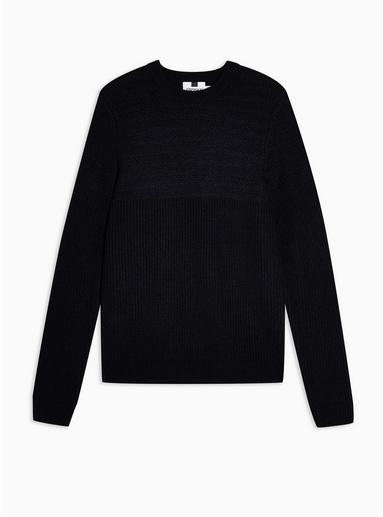 Topman Mens Navy Rack Yoke Textured Panel Sweater