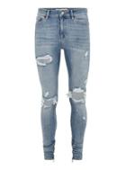 Topman Mens Blue Light Wash Ripped Stacker Jeans