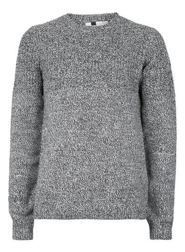 Topman Mens Mid Grey Black Twist Textured Yoke Sweater