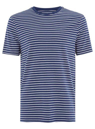 Topman Mens Navy Blue And White Stripe Slim T-shirt