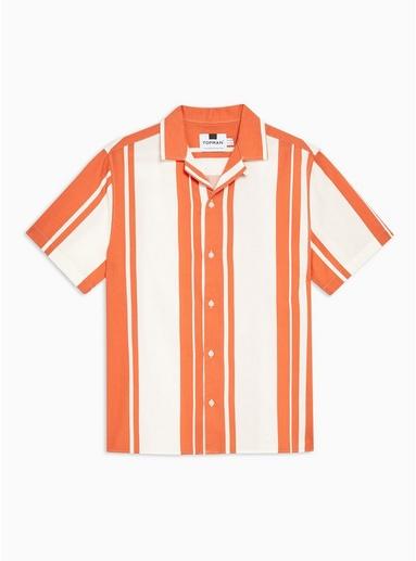 Topman Mens Orange And Ecru Stripe Revere Shirt
