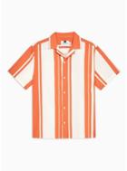Topman Mens Orange And Ecru Stripe Revere Shirt