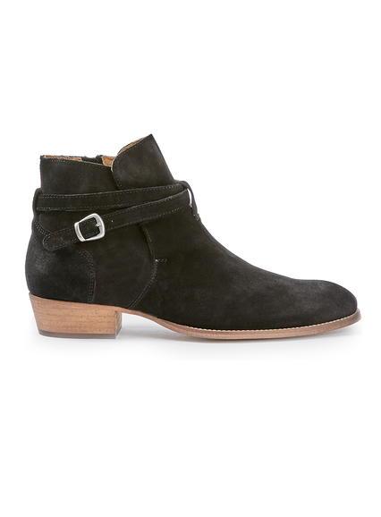 Topman Mens Black Suede Buckle Boots