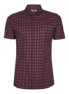 Topman Mens Red Burgundy Gingham Muscle Fit Shirt