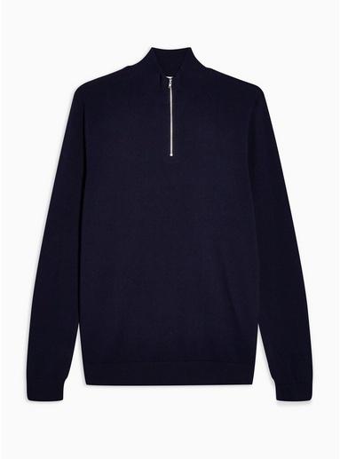 Topman Mens Navy Zip Turtle Neck Sweater