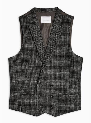 Topman Mens Heritage Black Check Skinny Fit Double Breasted Suit Vest