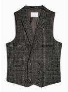 Topman Mens Heritage Black Check Skinny Fit Double Breasted Suit Vest