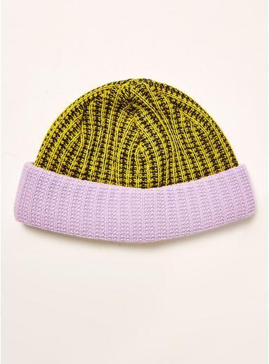 Topman Mens Multi Neon Yellow And Lilac Docker Beanie