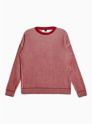 Topman Mens Red Rust And White Plaited Jumper
